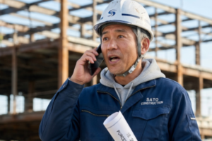 取引先と電話する人