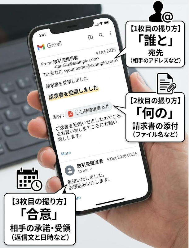 メールをエビデンスとしてスクショする説明