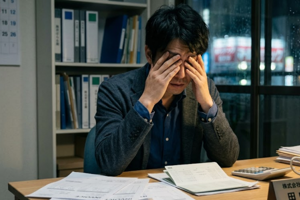 資金繰りに頭を抱える若い経営者
